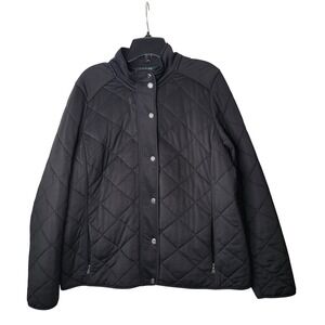 Lauren Ralph Lauren Black Quilted Mock Neck Jacket Snap Front‎ Womens XL Preppy